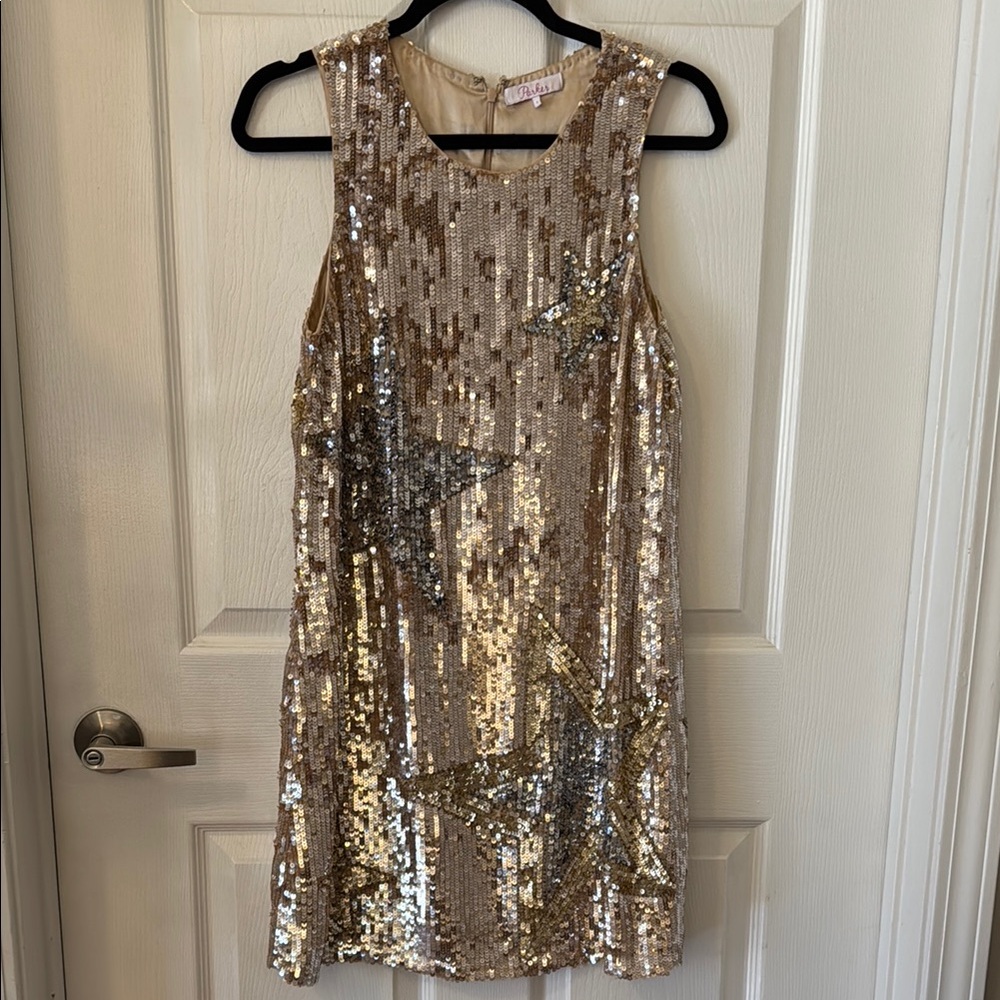 Parker Allegra gold star sequin dress